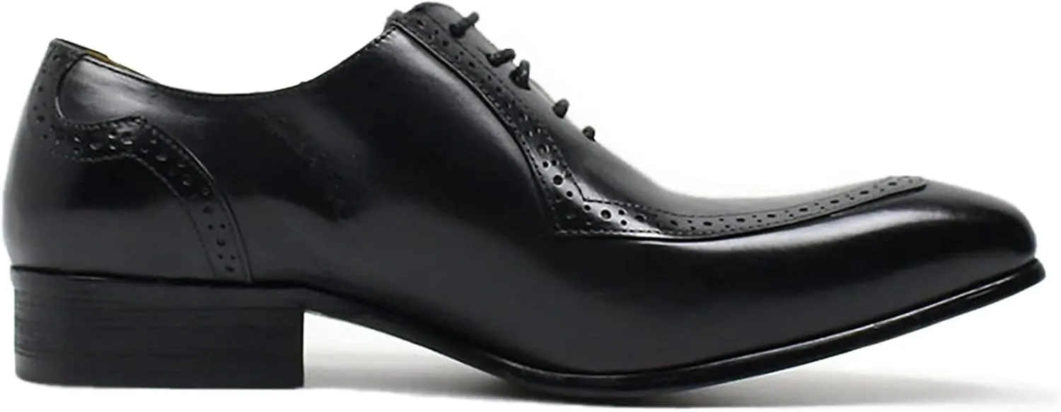 Men Work Uniform Leather Lace-up Brogues Formal Dress Retro Oxfords Wedding Party Derbys Breathable,Black-46