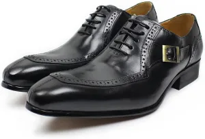 Men Work Uniform Leather Lace-up Brogues Formal Dress Retro Oxfords Wedding Party Derbys Breathable,Black-46