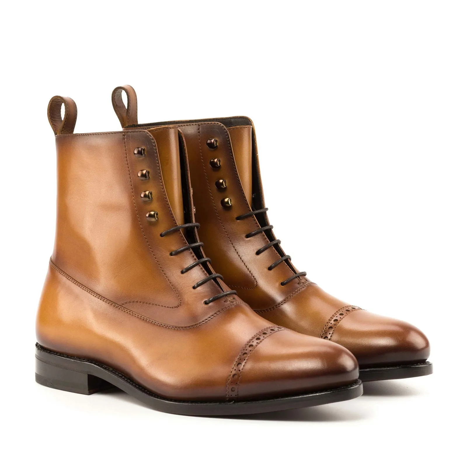 Men's Balmoral Leather Boots Goodyear Welt Wide Plus Size Brown 4995