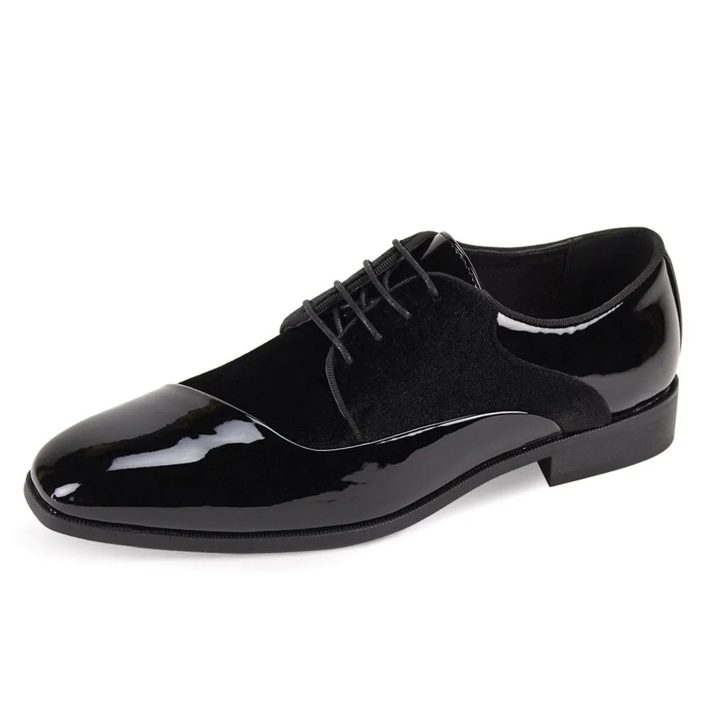 Men’s Black Luxury Design Velvet and Patent Leather Lace-Up Shoes