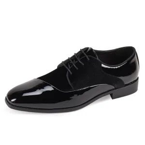 Men’s Black Luxury Design Velvet and Patent Leather Lace-Up Shoes