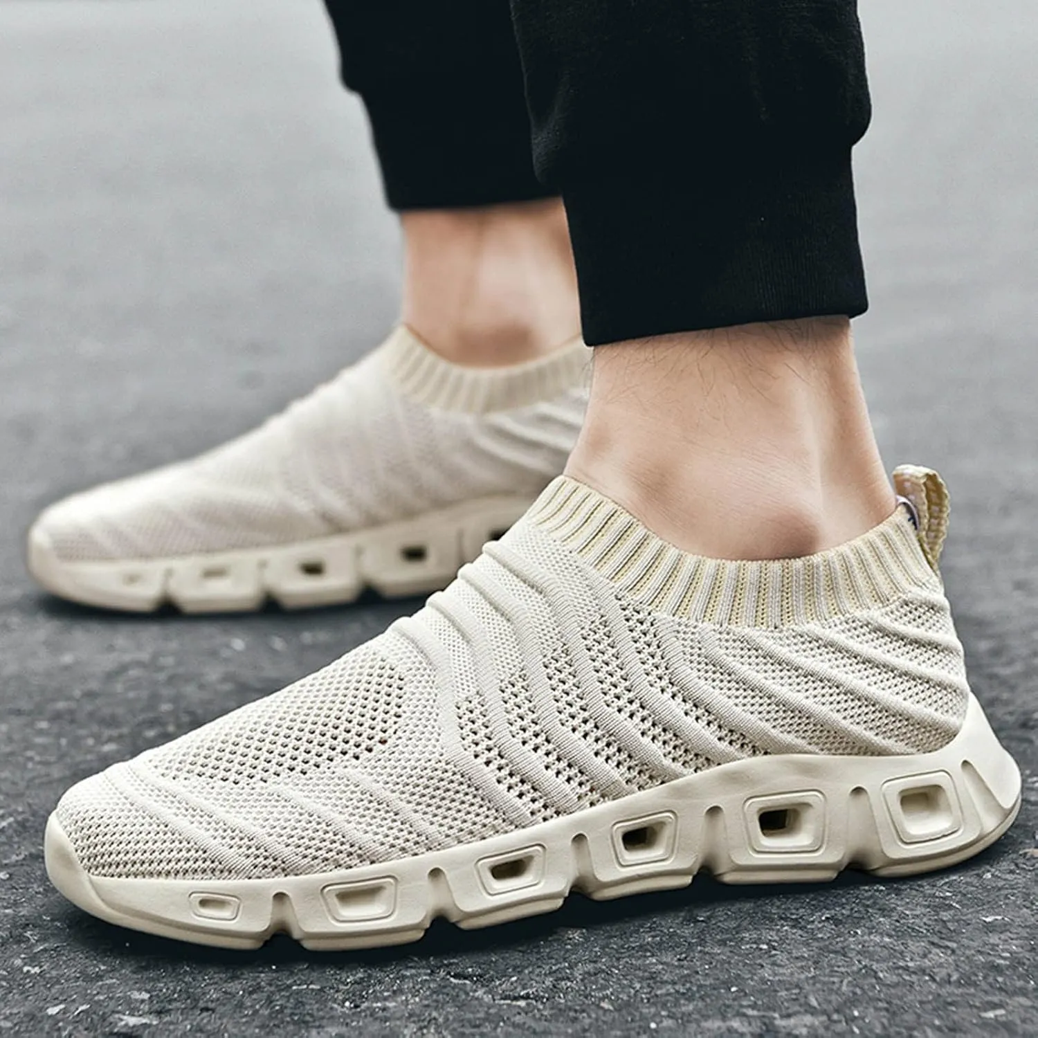 Men's Breathable Stretch Workout Shoes Supportive Running Athletic Sneaker Memory Foam Versatile Shoes for Men