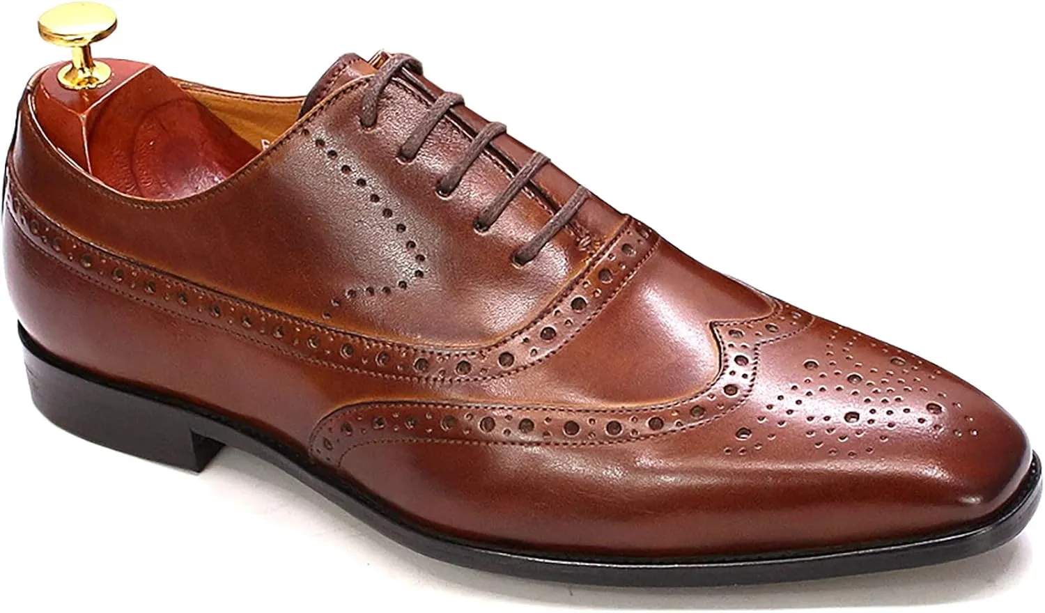 Mens Brogue Formal Dress Classic Oxfords Leather Lace-ups Work Uniform Wingtip Wedding Party Brogues Derbys,Brown-40
