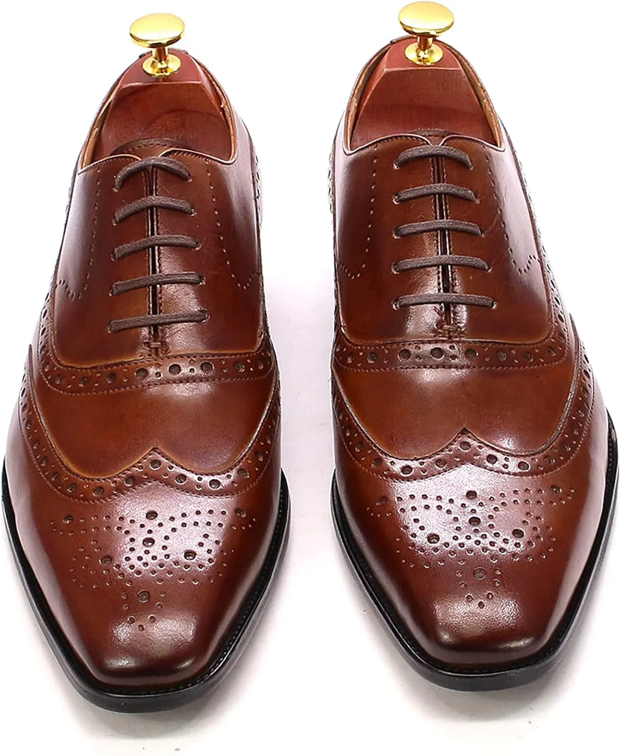 Mens Brogue Formal Dress Classic Oxfords Leather Lace-ups Work Uniform Wingtip Wedding Party Brogues Derbys,Brown-40