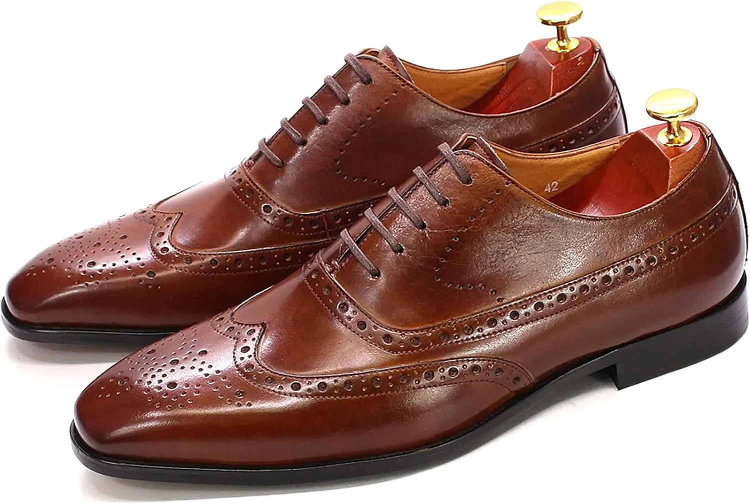 Mens Brogue Formal Dress Classic Oxfords Leather Lace-ups Work Uniform Wingtip Wedding Party Brogues Derbys,Brown-40