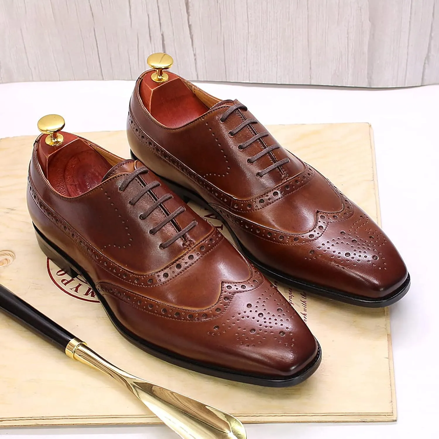 Mens Brogue Formal Dress Classic Oxfords Leather Lace-ups Work Uniform Wingtip Wedding Party Brogues Derbys,Brown-40