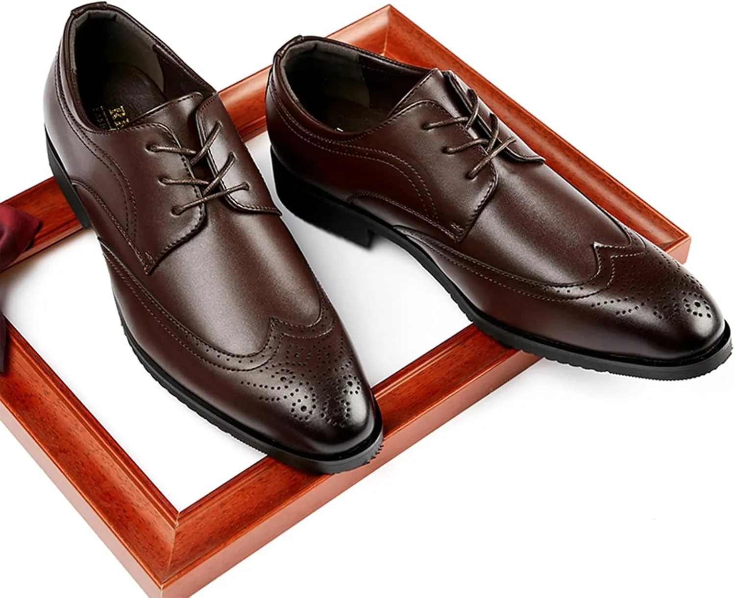 Men's Brogue Lace up Formal Leather Shoes Fashion Classic Business Low Top Wingtip Derby Shoes Comfortable Non Slip Oxford Dress Shoes