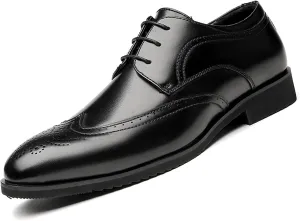 Men's Brogue Lace up Formal Leather Shoes Fashion Classic Business Low Top Wingtip Derby Shoes Comfortable Non Slip Oxford Dress Shoes