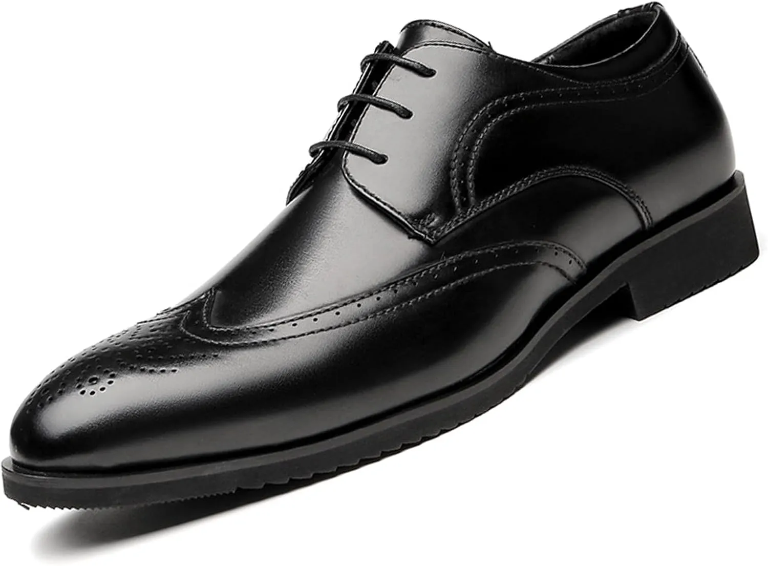Men's Brogue Lace up Formal Leather Shoes Fashion Classic Business Low Top Wingtip Derby Shoes Comfortable Non Slip Oxford Dress Shoes