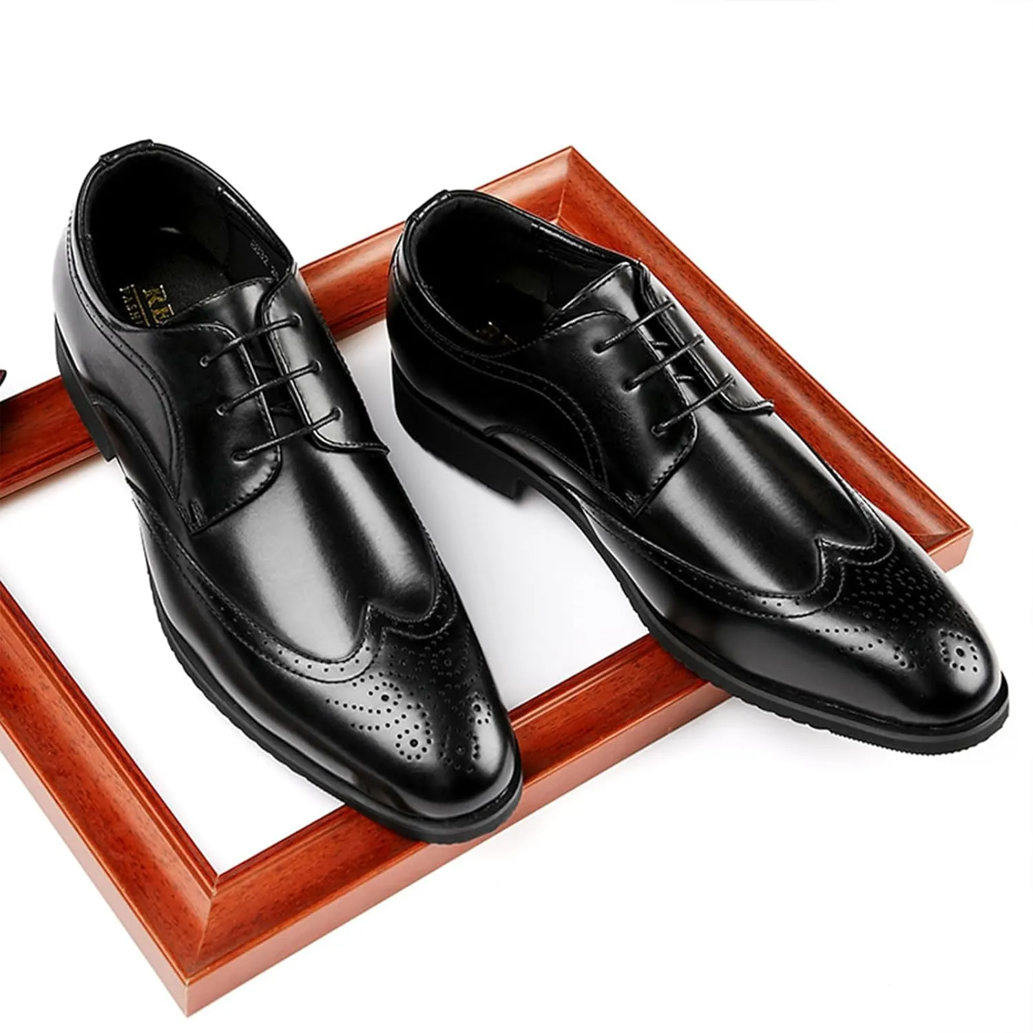 Men's Brogue Lace up Formal Leather Shoes Fashion Classic Business Low Top Wingtip Derby Shoes Comfortable Non Slip Oxford Dress Shoes