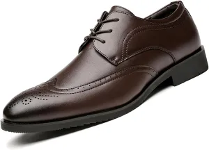 Men's Brogue Lace up Formal Leather Shoes Fashion Classic Business Low Top Wingtip Derby Shoes Comfortable Non Slip Oxford Dress Shoes