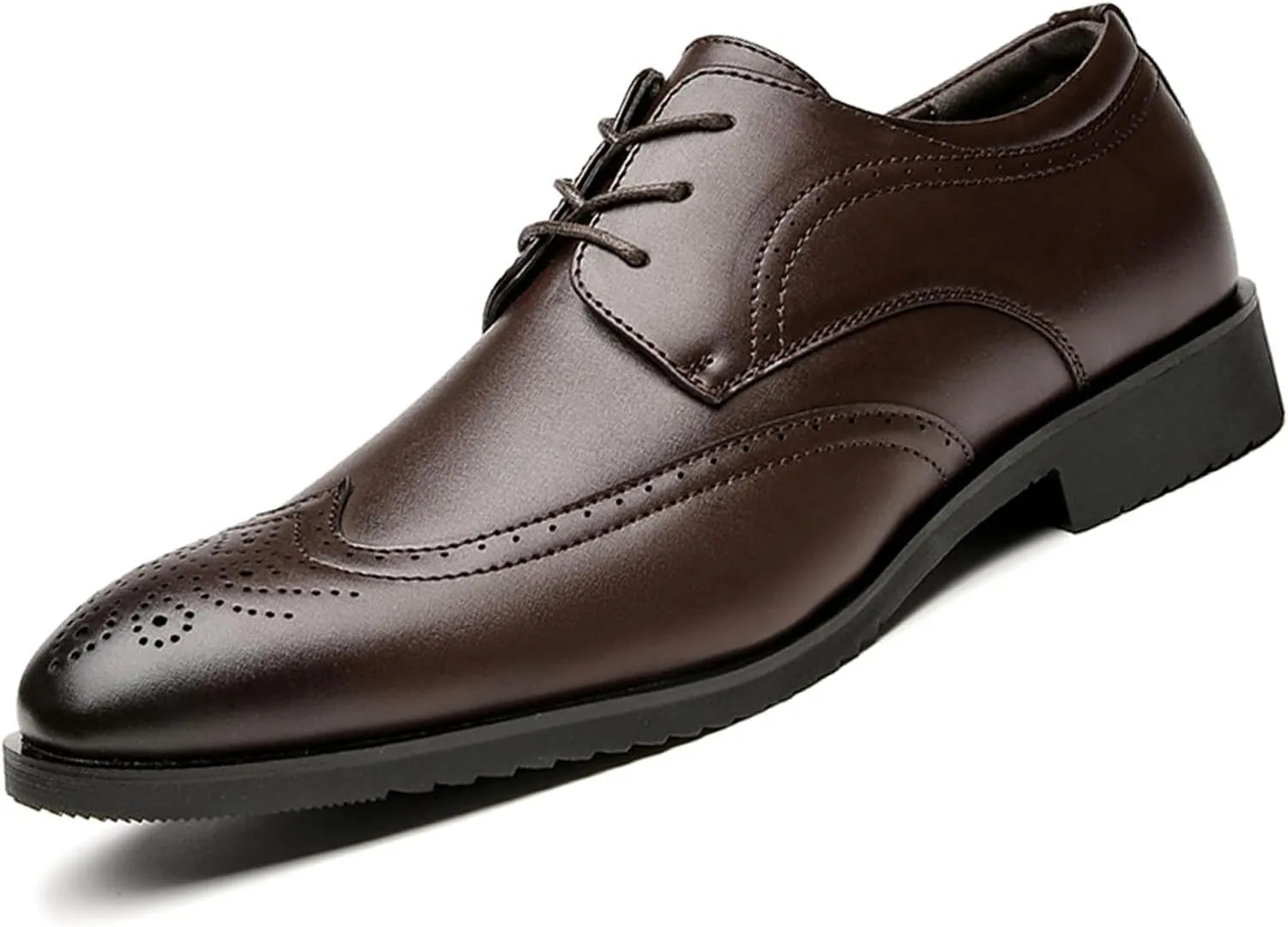 Men's Brogue Lace up Formal Leather Shoes Fashion Classic Business Low Top Wingtip Derby Shoes Comfortable Non Slip Oxford Dress Shoes