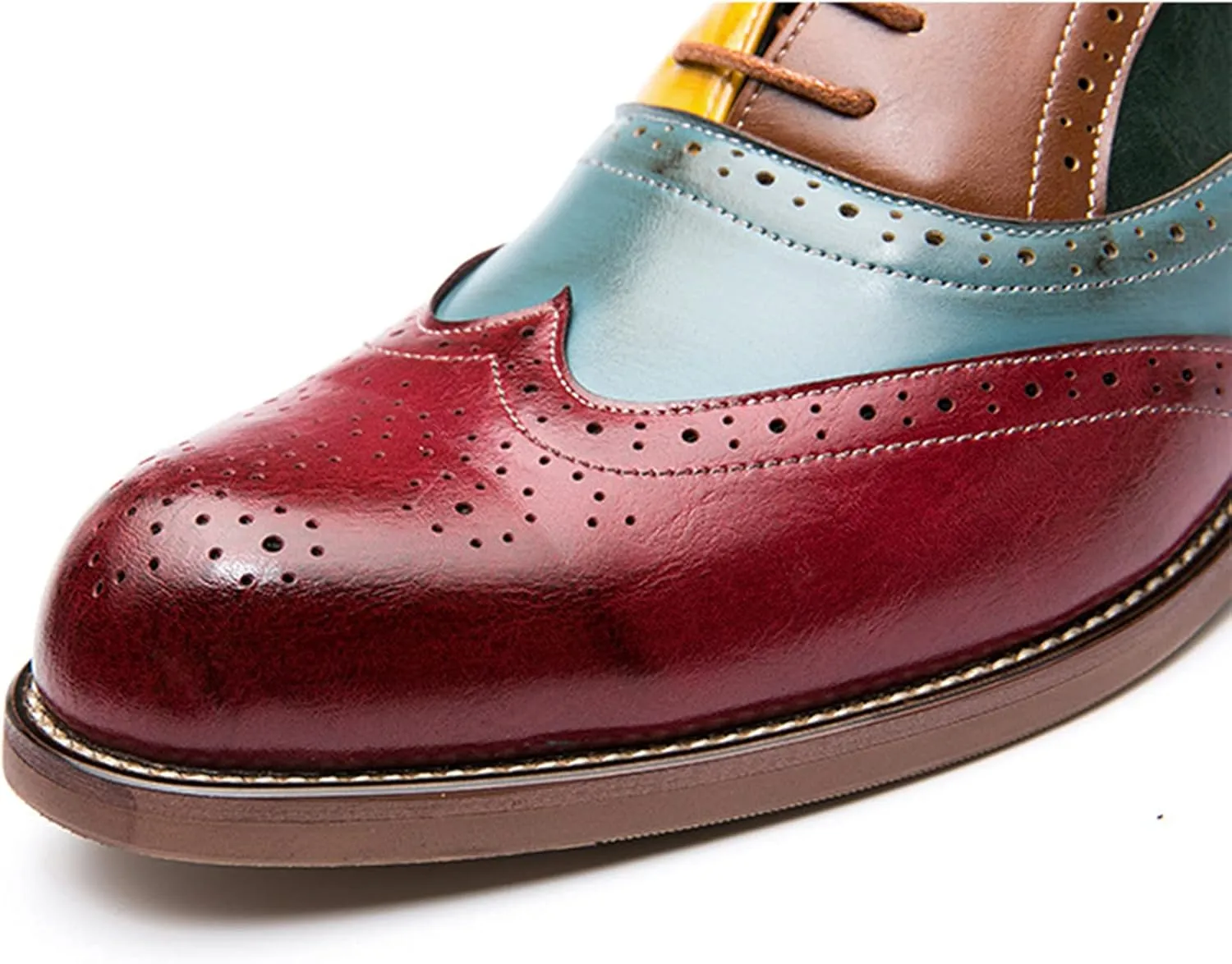 Men's Brogues Derbys Formal Shoes Lace Up Oxfords Leather Smart Wedding Office Dress Oxford Shoes for Business Red- US10/UK9/EU43
