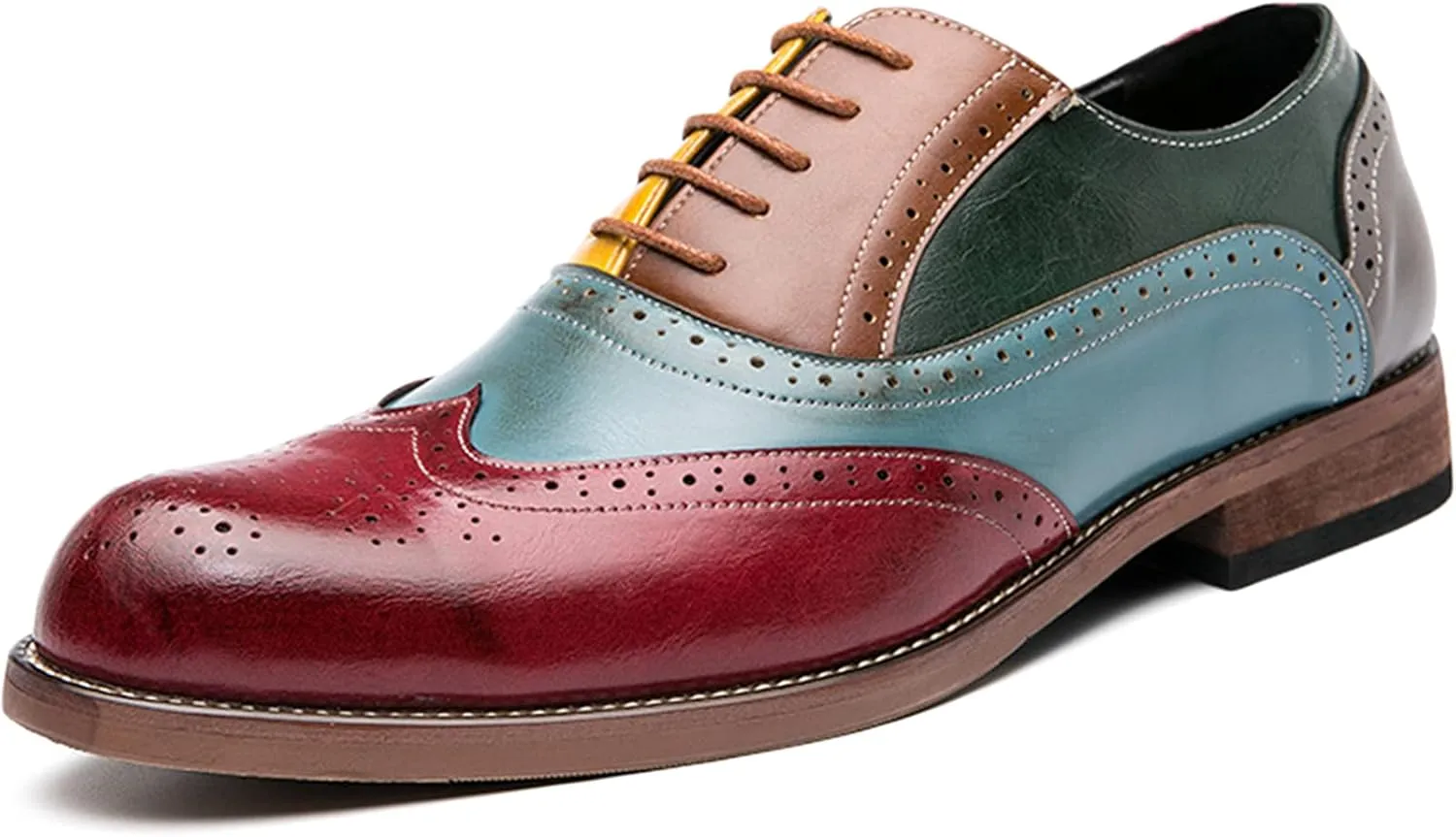 Men's Brogues Derbys Formal Shoes Lace Up Oxfords Leather Smart Wedding Office Dress Oxford Shoes for Business Red- US10/UK9/EU43