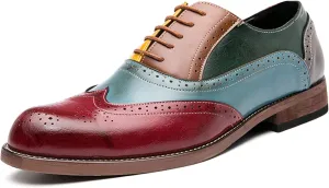 Men's Brogues Derbys Formal Shoes Lace Up Oxfords Leather Smart Wedding Office Dress Oxford Shoes for Business Red- US10/UK9/EU43