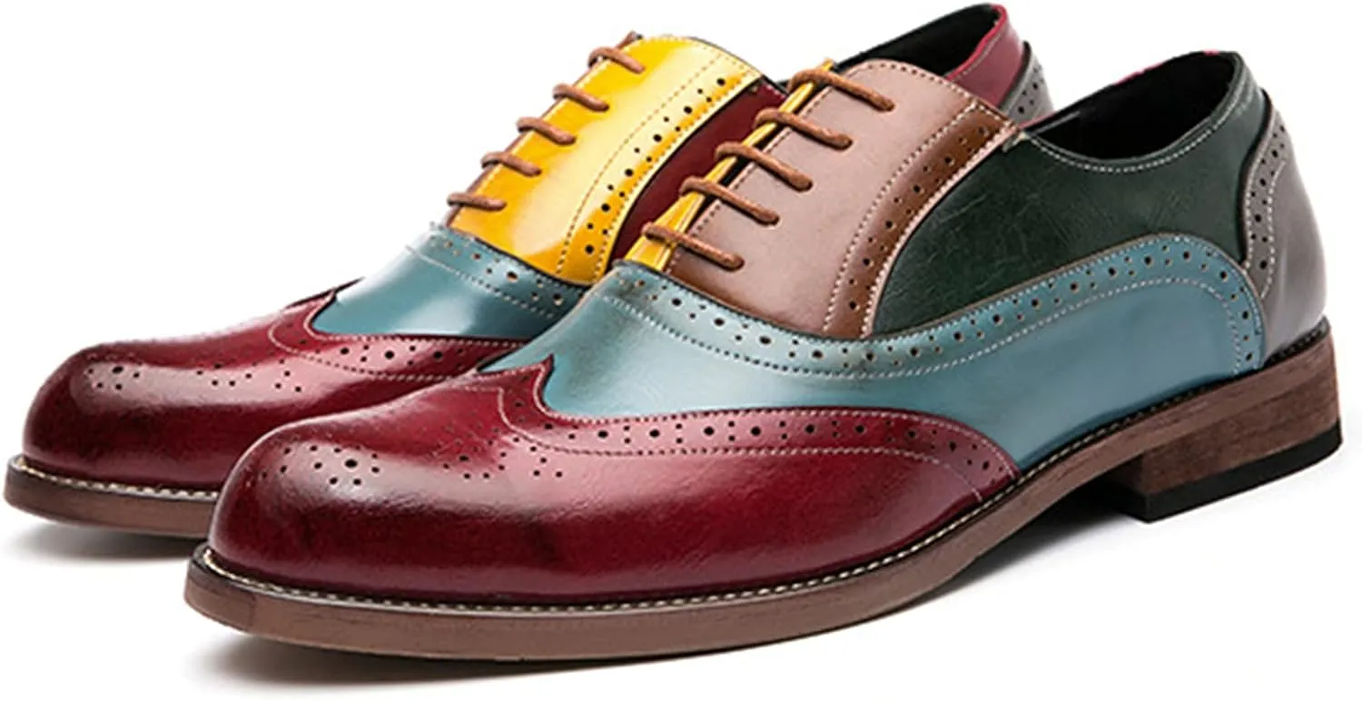 Men's Brogues Derbys Formal Shoes Lace Up Oxfords Leather Smart Wedding Office Dress Oxford Shoes for Business Red- US10/UK9/EU43