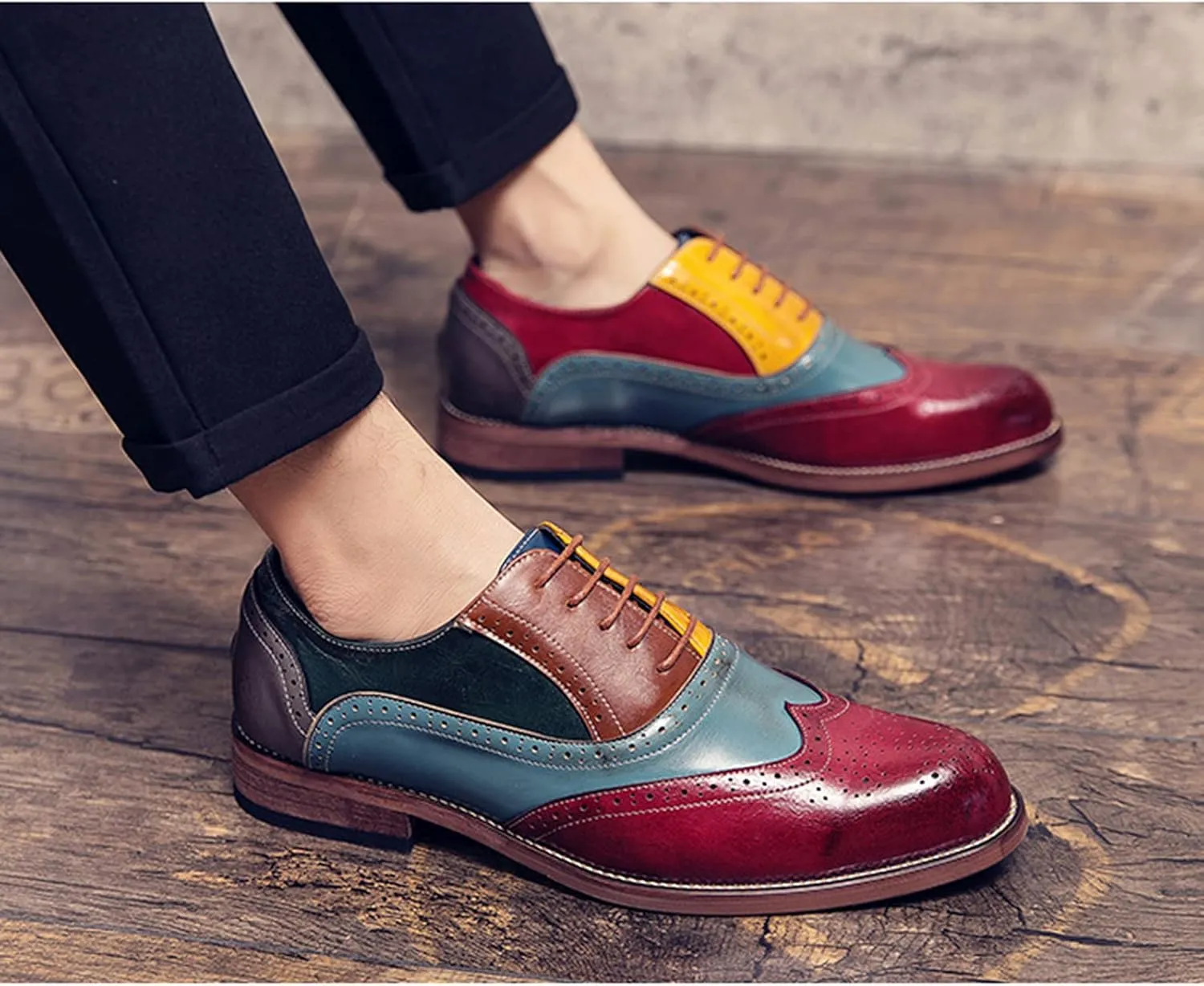 Men's Brogues Derbys Formal Shoes Lace Up Oxfords Leather Smart Wedding Office Dress Oxford Shoes for Business Red- US10/UK9/EU43
