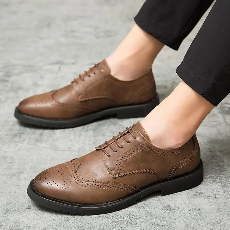 Men's Brogues Dress Shoes, Handmade Brogues Style Paty Leather Wedding Shoes Men Flats Leather Oxfords Formal Shoes Loafers Party Flats