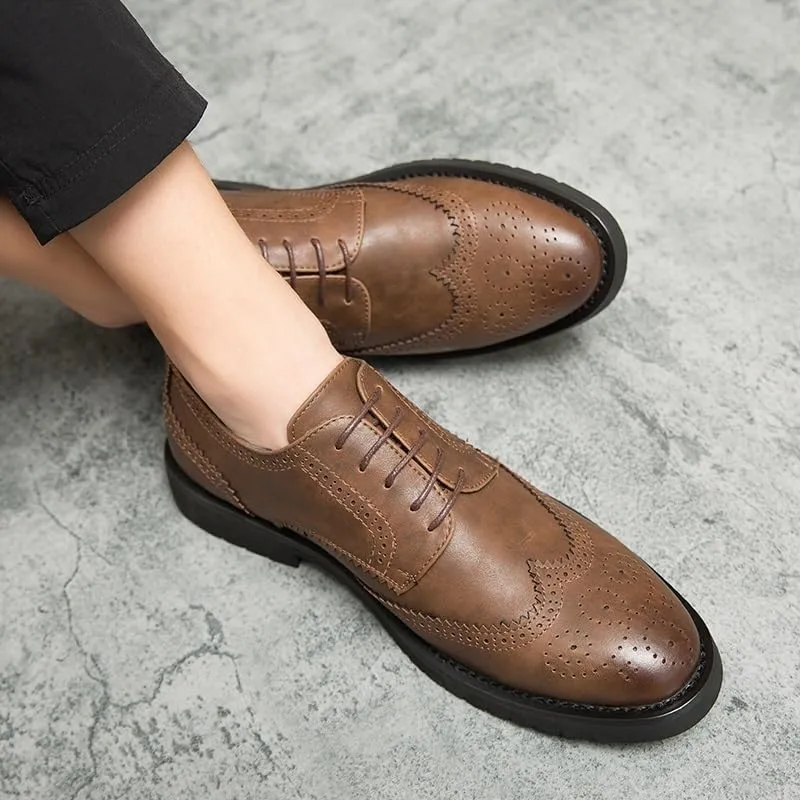 Men's Brogues Dress Shoes, Handmade Brogues Style Paty Leather Wedding Shoes Men Flats Leather Oxfords Formal Shoes Loafers Party Flats