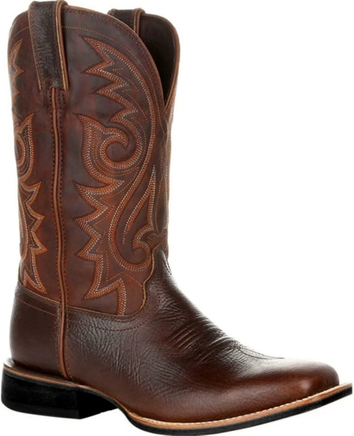 Mens Brown Cowboy Boots Mid-Cylinder Embroidered Leather Chunky Heel Mid Calf Pointed Toe Cowboy Boots