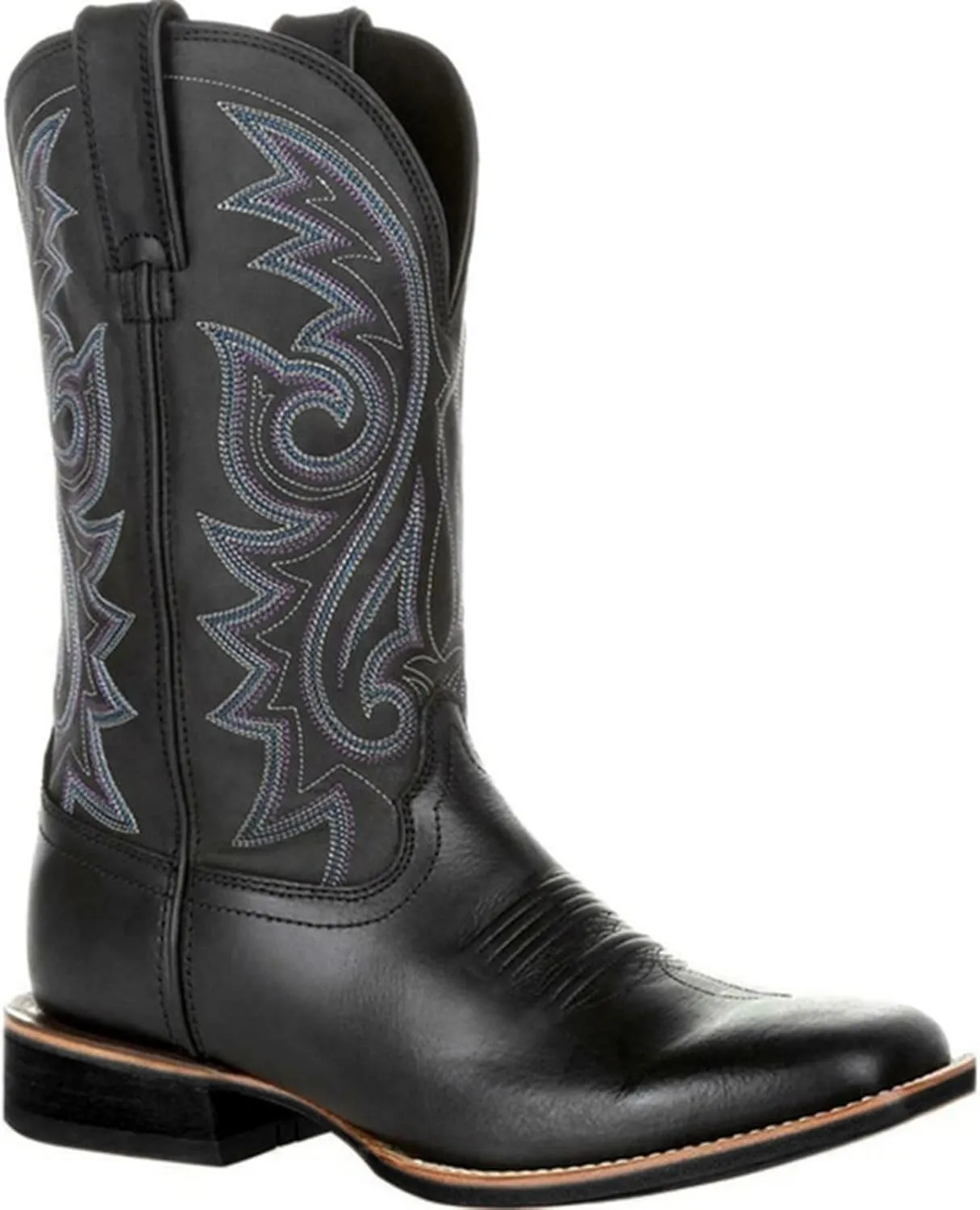 Mens Brown Cowboy Boots Mid-Cylinder Embroidered Leather Chunky Heel Mid Calf Pointed Toe Cowboy Boots