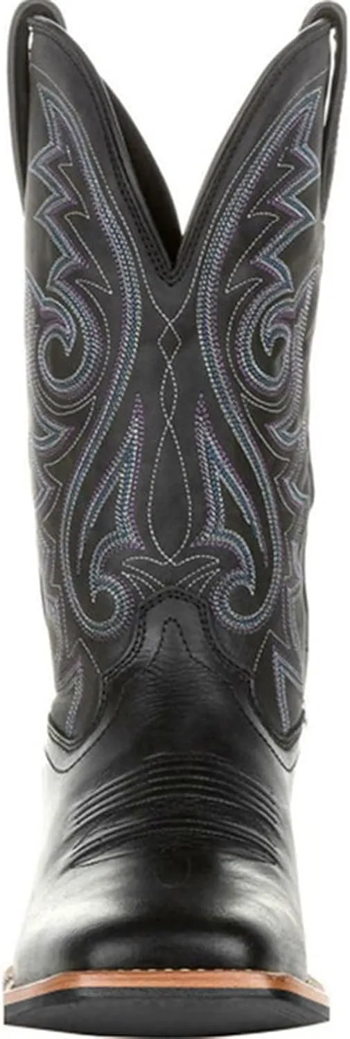 Mens Brown Cowboy Boots Mid-Cylinder Embroidered Leather Chunky Heel Mid Calf Pointed Toe Cowboy Boots