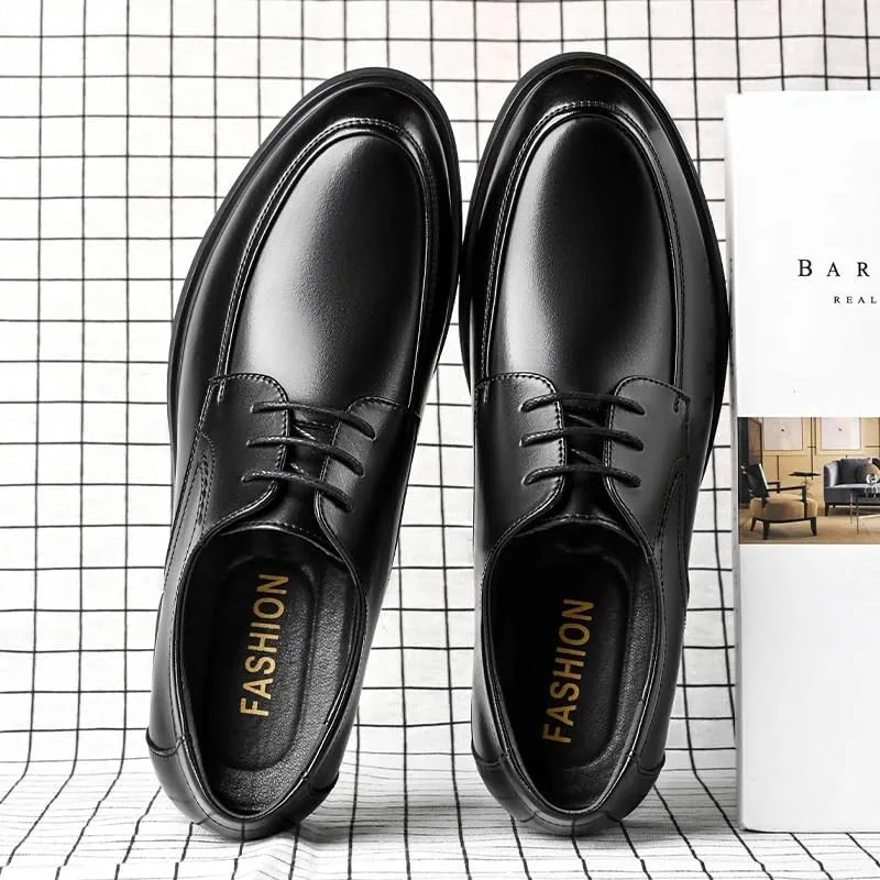 Men's Business Formal Leather Shoes Pointed Toe Lace-up Oxford Work Shoes Slip Resistant Rubber Wear-Resistant Comfortable Casual Shoes for Men