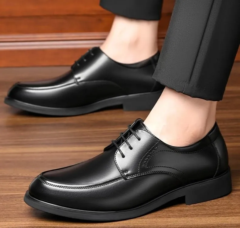 Men's Business Formal Leather Shoes Pointed Toe Lace-up Oxford Work Shoes Slip Resistant Rubber Wear-Resistant Comfortable Casual Shoes for Men