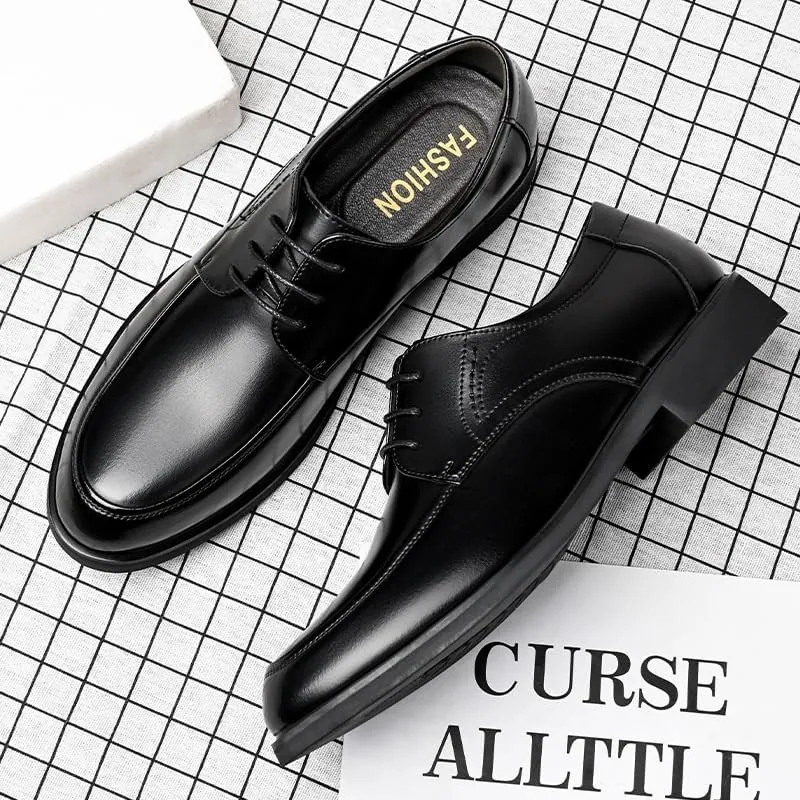 Men's Business Formal Leather Shoes Pointed Toe Lace-up Oxford Work Shoes Slip Resistant Rubber Wear-Resistant Comfortable Casual Shoes for Men