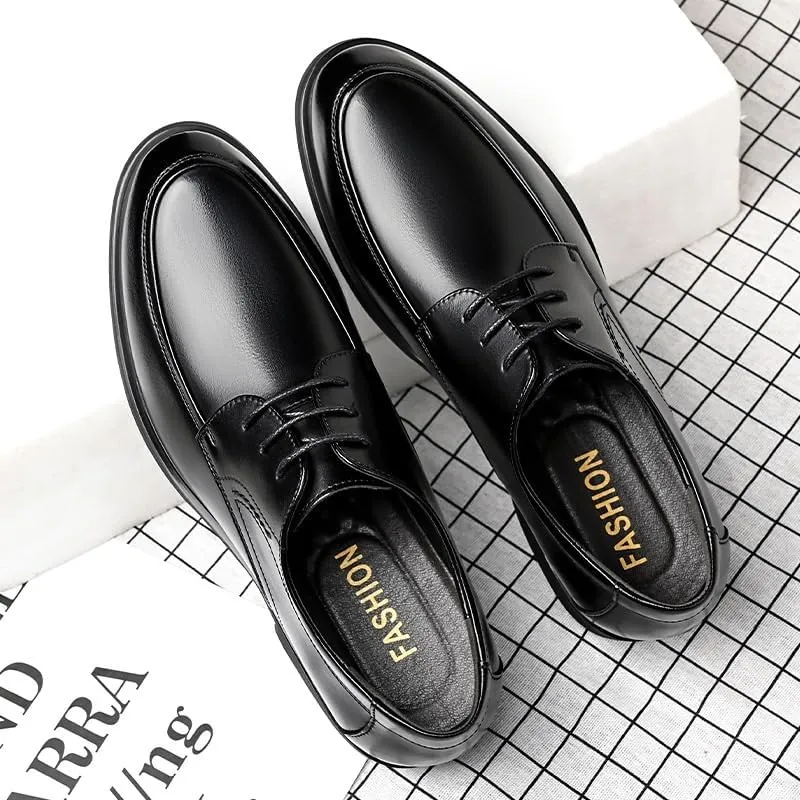 Men's Business Formal Leather Shoes Pointed Toe Lace-up Oxford Work Shoes Slip Resistant Rubber Wear-Resistant Comfortable Casual Shoes for Men