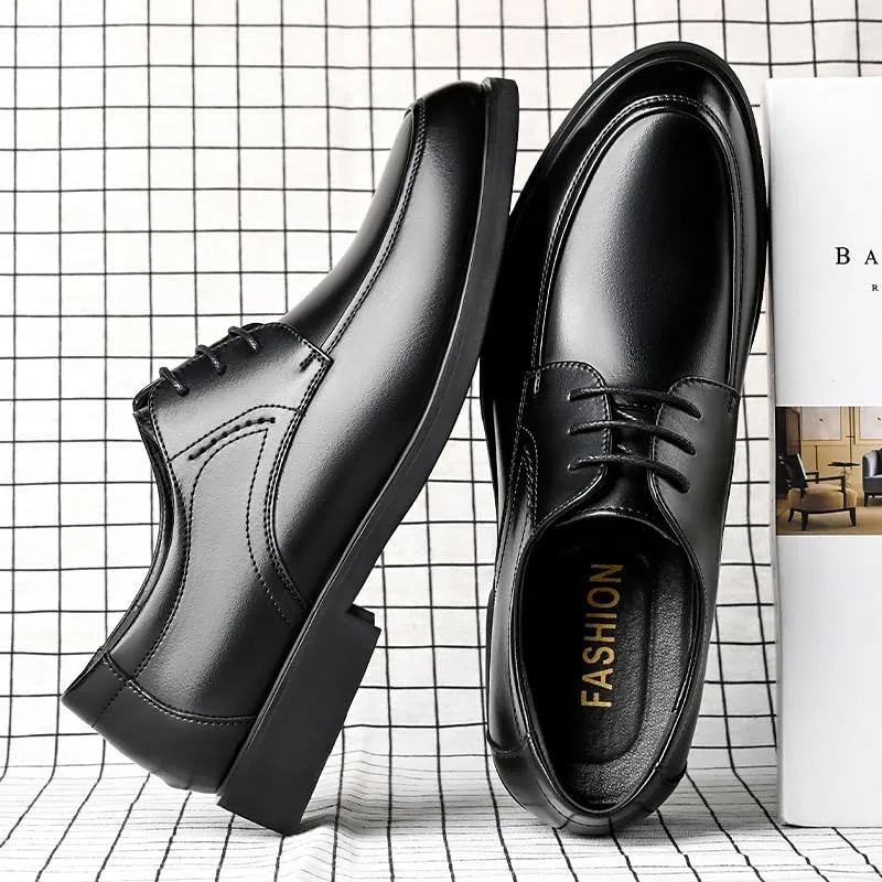 Men's Business Formal Leather Shoes Pointed Toe Lace-up Oxford Work Shoes Slip Resistant Rubber Wear-Resistant Comfortable Casual Shoes for Men