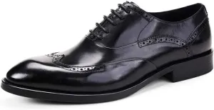 Men's Business Leather Shoes Lace Up Dress Shoes Casual Wedding Formal Leather Shoes Handmade Cowhide,Black- 39/UK 6.5/US 7