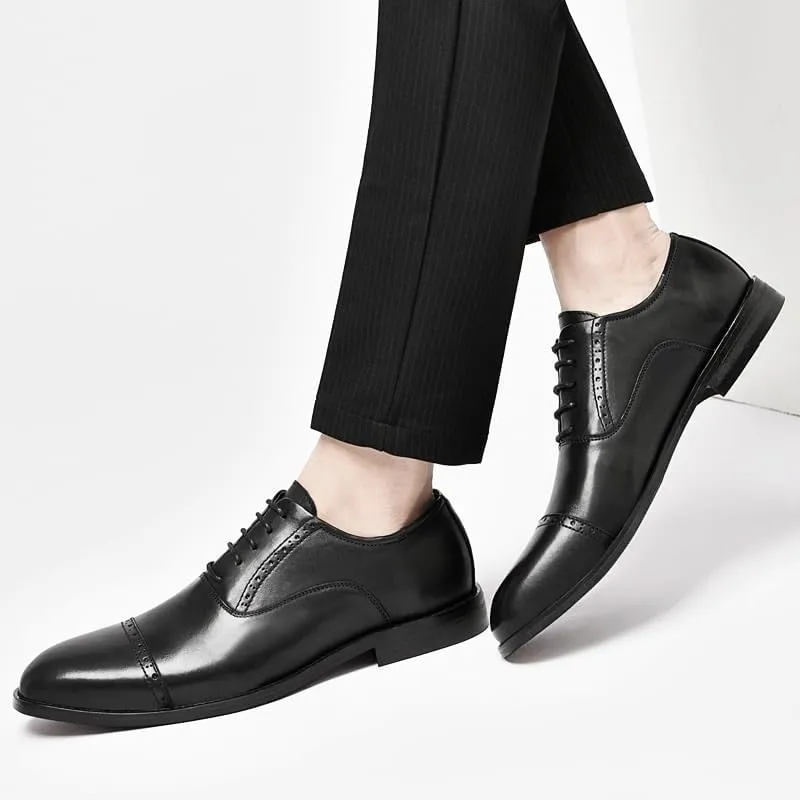 Men's Business Work Lace-Up Leather Shoes Classic Tuxedo Dress Shoes Daily Low Top Non-Slip Oxfords