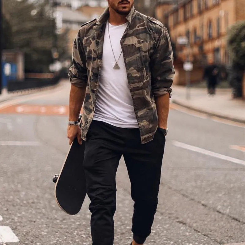 Men's Camouflage Outdoor Lapel Jacket 35964987X
