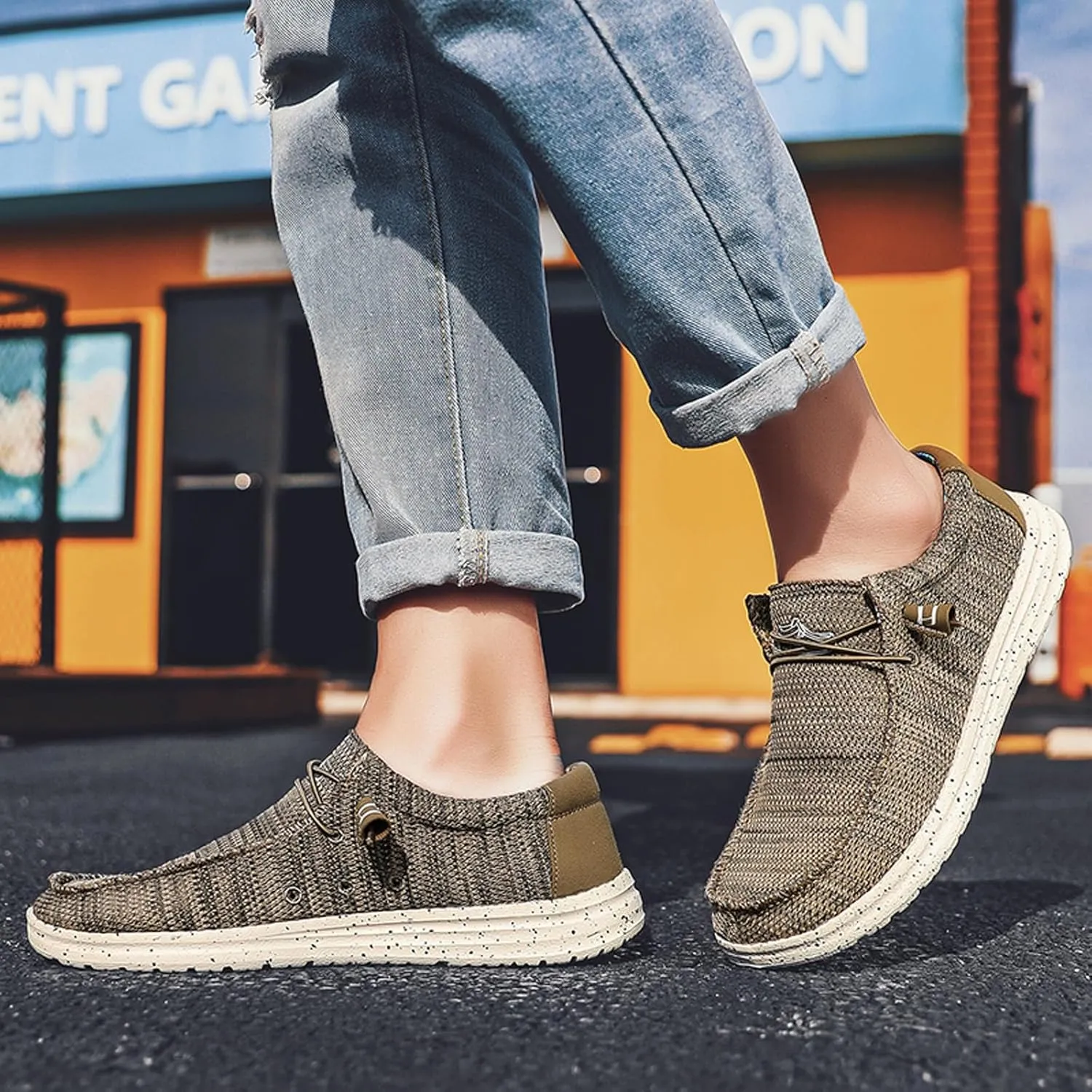 Men's Canvas Loafer Lightweight Softsole Flat Deck Shoes Vintage Casual Loafer Boat Shoes