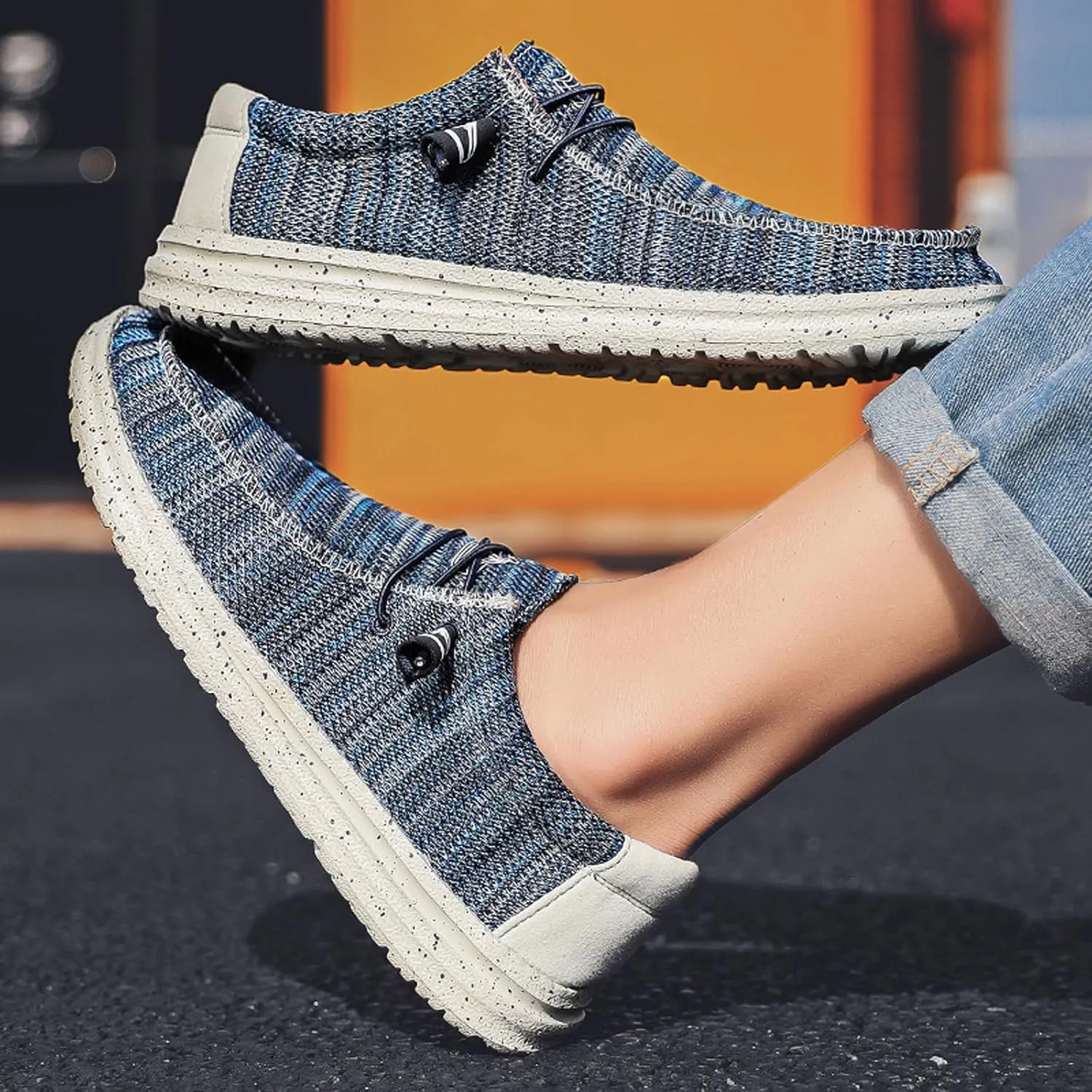 Men's Canvas Loafer Lightweight Softsole Flat Deck Shoes Vintage Casual Loafer Boat Shoes