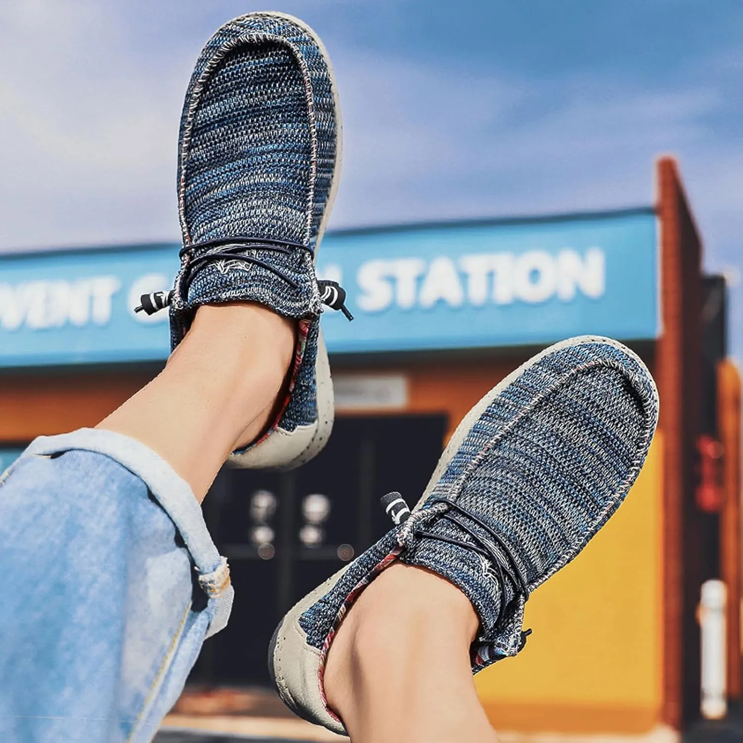 Men's Canvas Loafer Lightweight Softsole Flat Deck Shoes Vintage Casual Loafer Boat Shoes