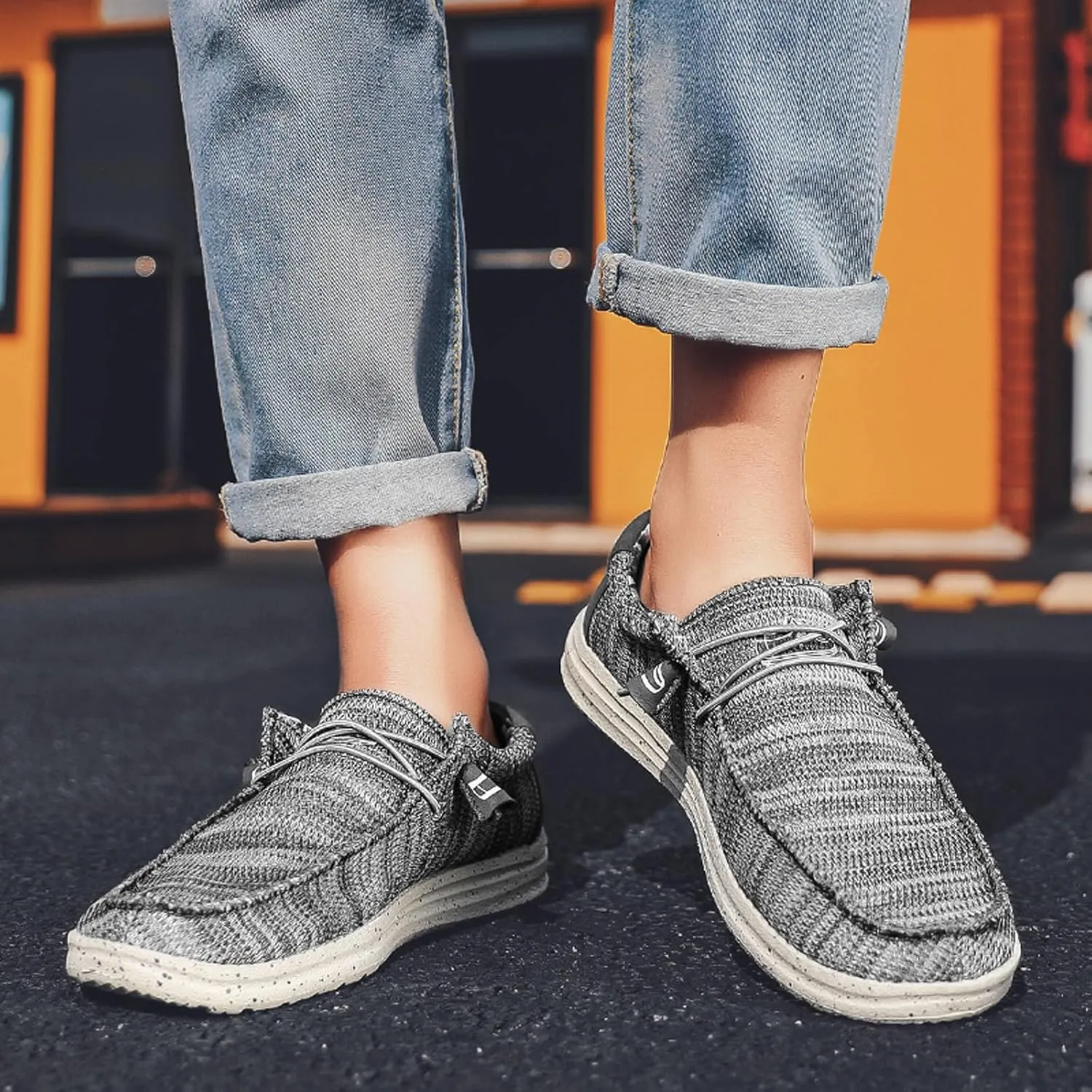 Men's Canvas Loafer Lightweight Softsole Flat Deck Shoes Vintage Casual Loafer Boat Shoes