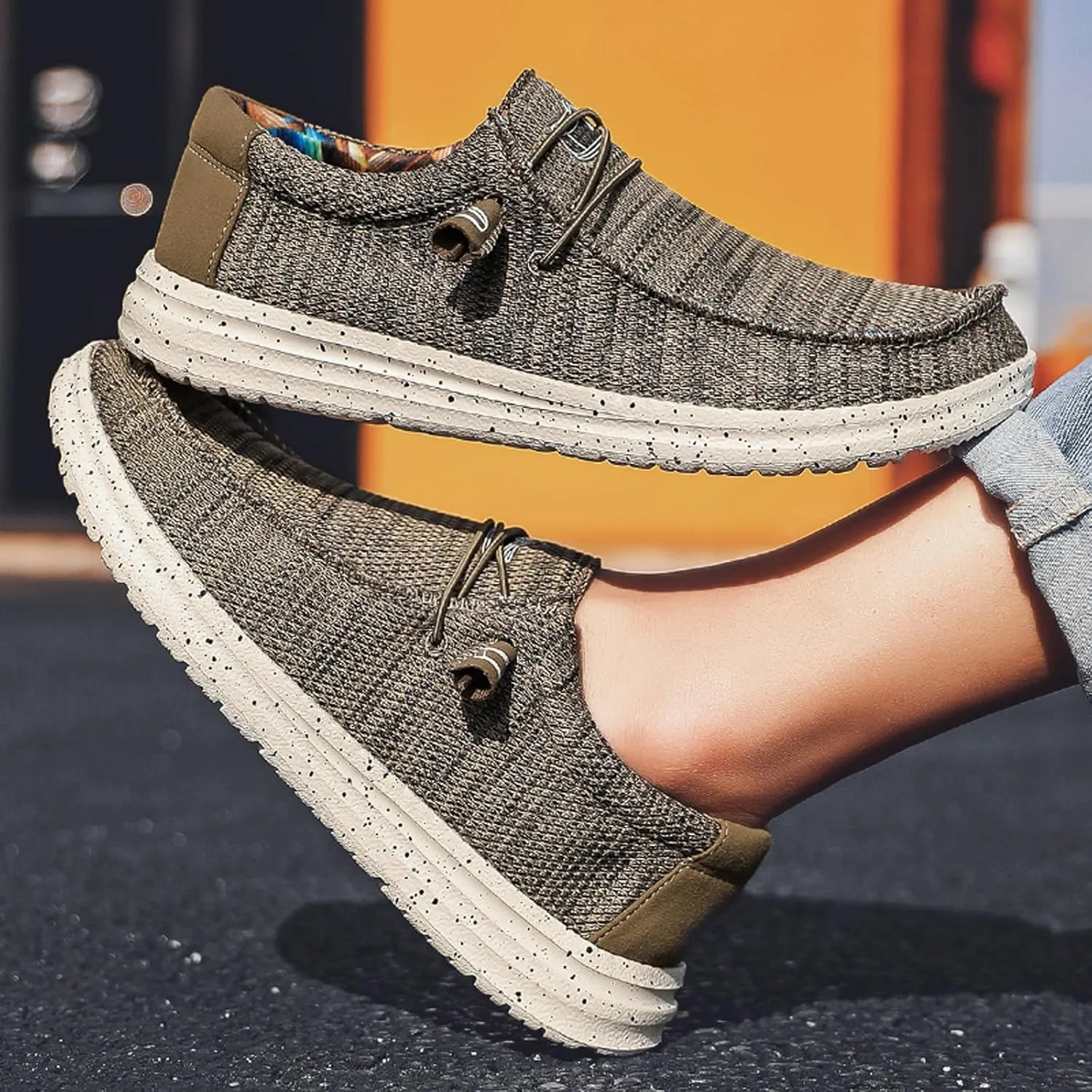 Men's Canvas Loafer Lightweight Softsole Flat Deck Shoes Vintage Casual Loafer Boat Shoes