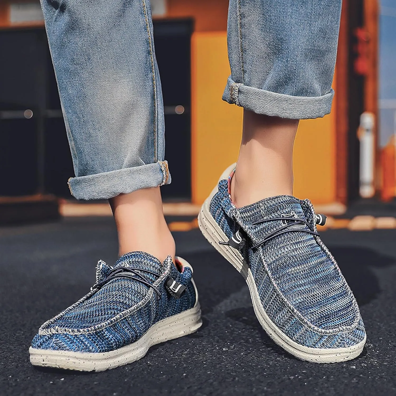 Men's Canvas Loafer Lightweight Softsole Flat Deck Shoes Vintage Casual Loafer Boat Shoes