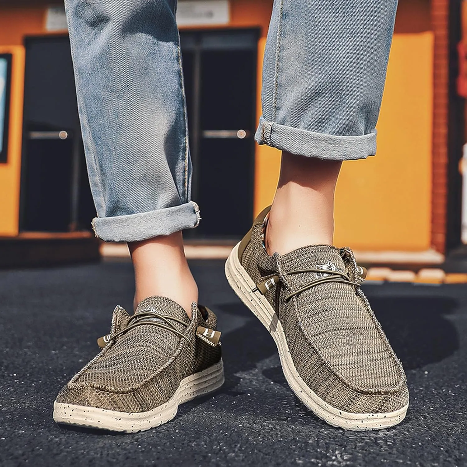 Men's Canvas Loafer Lightweight Softsole Flat Deck Shoes Vintage Casual Loafer Boat Shoes