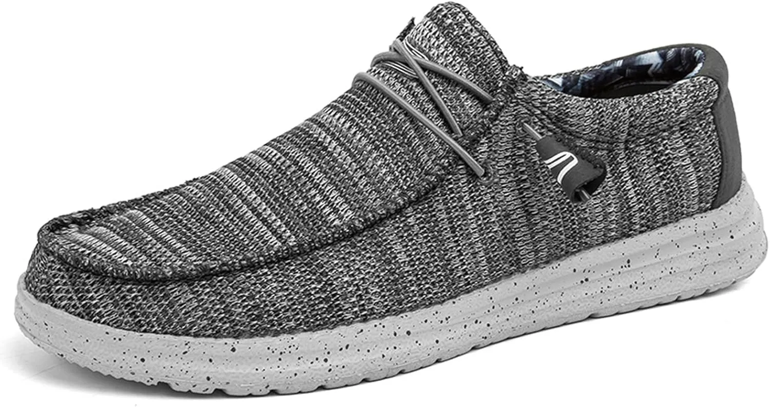 Men's Canvas Loafer Lightweight Softsole Flat Deck Shoes Vintage Casual Loafer Boat Shoes