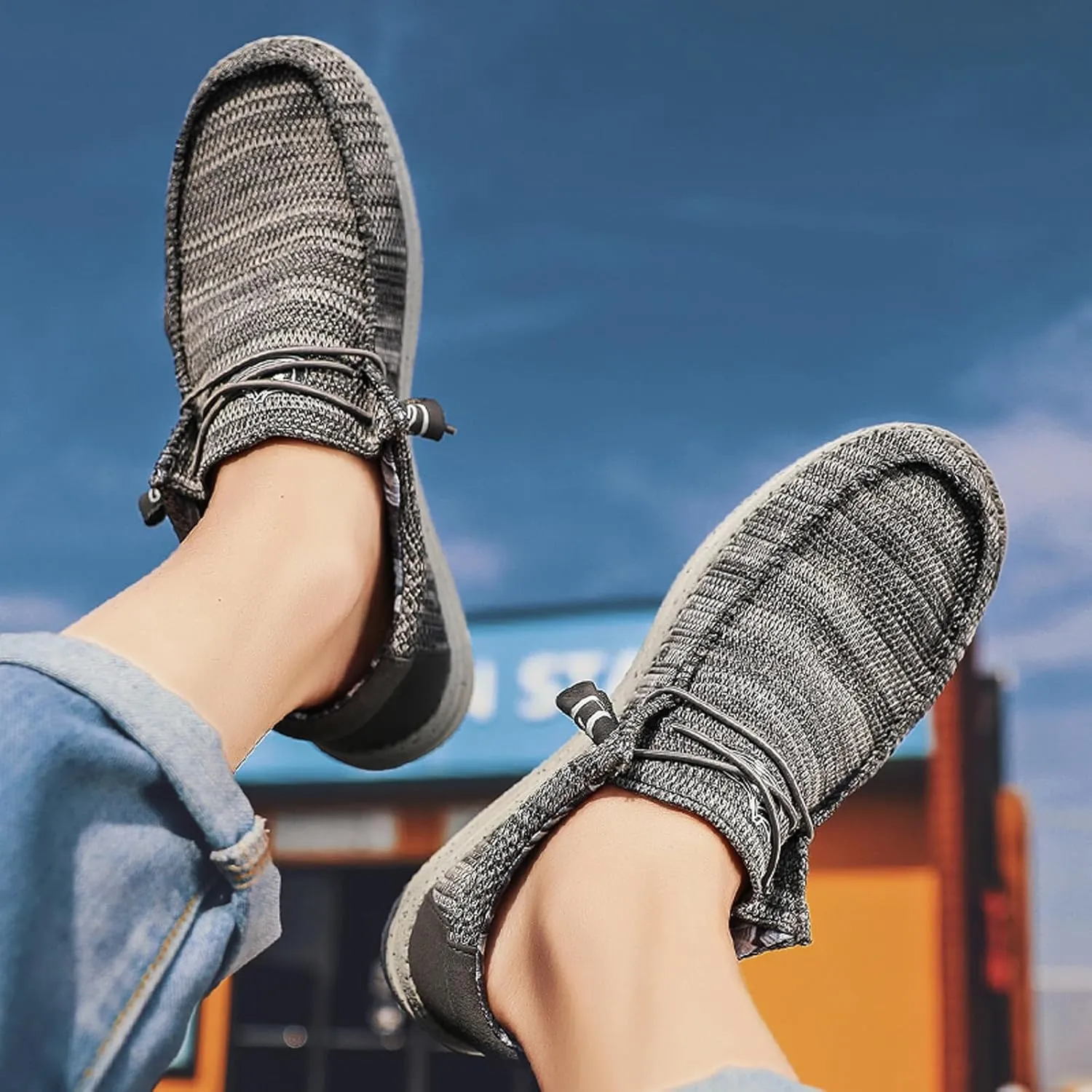 Men's Canvas Loafer Lightweight Softsole Flat Deck Shoes Vintage Casual Loafer Boat Shoes