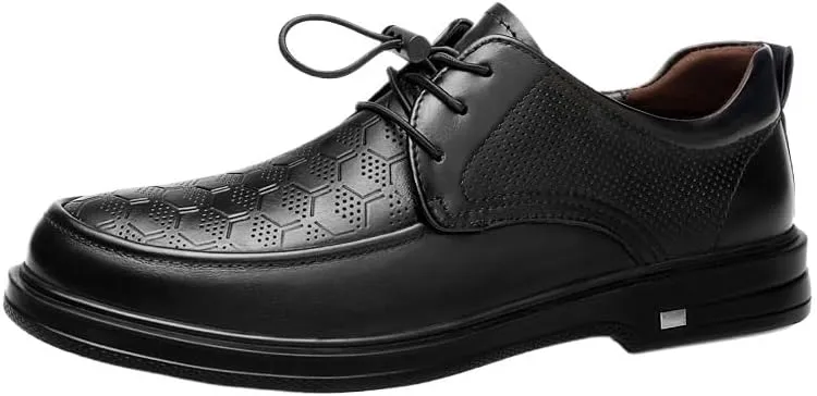 Men's Casual Low Top Non Slip Walking Shoes Black Leather Lace-Up Dress Shoes Fashionable All-Match Oxfords