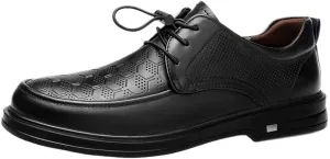 Men's Casual Low Top Non Slip Walking Shoes Black Leather Lace-Up Dress Shoes Fashionable All-Match Oxfords