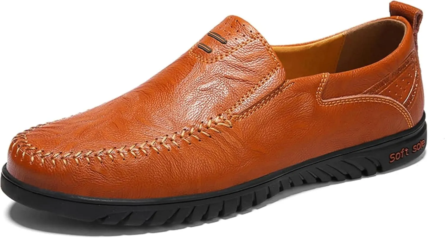 Men's Casual Shoes, Slip on Driving Shoes, Leather Men's Loafers, Flat Bottomed Lightweight Boat Shoes