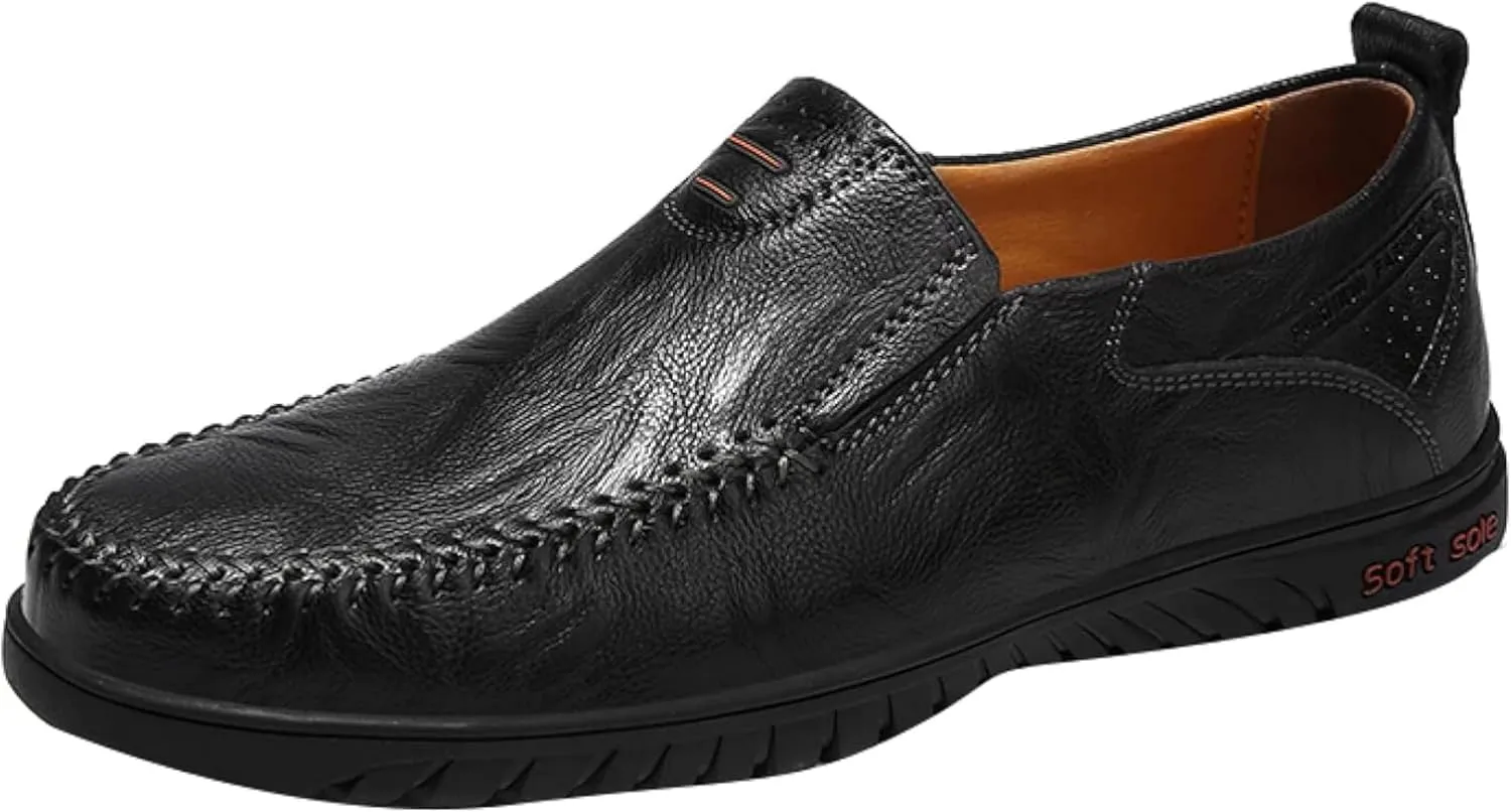 Men's Casual Shoes, Slip on Driving Shoes, Leather Men's Loafers, Flat Bottomed Lightweight Boat Shoes