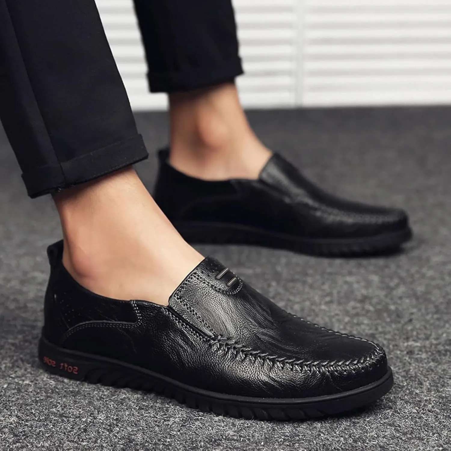 Men's Casual Shoes, Slip on Driving Shoes, Leather Men's Loafers, Flat Bottomed Lightweight Boat Shoes