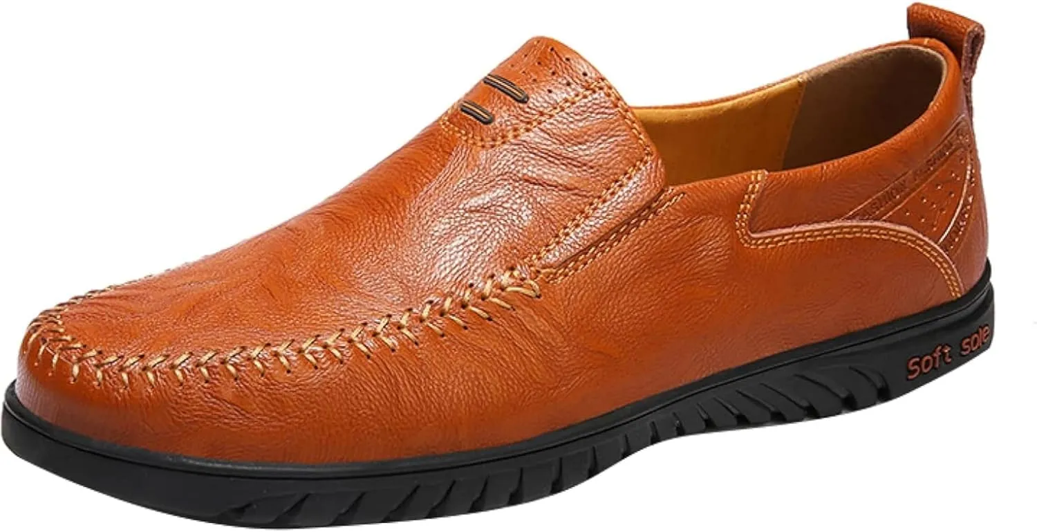 Men's Casual Shoes, Slip on Driving Shoes, Leather Men's Loafers, Flat Bottomed Lightweight Boat Shoes