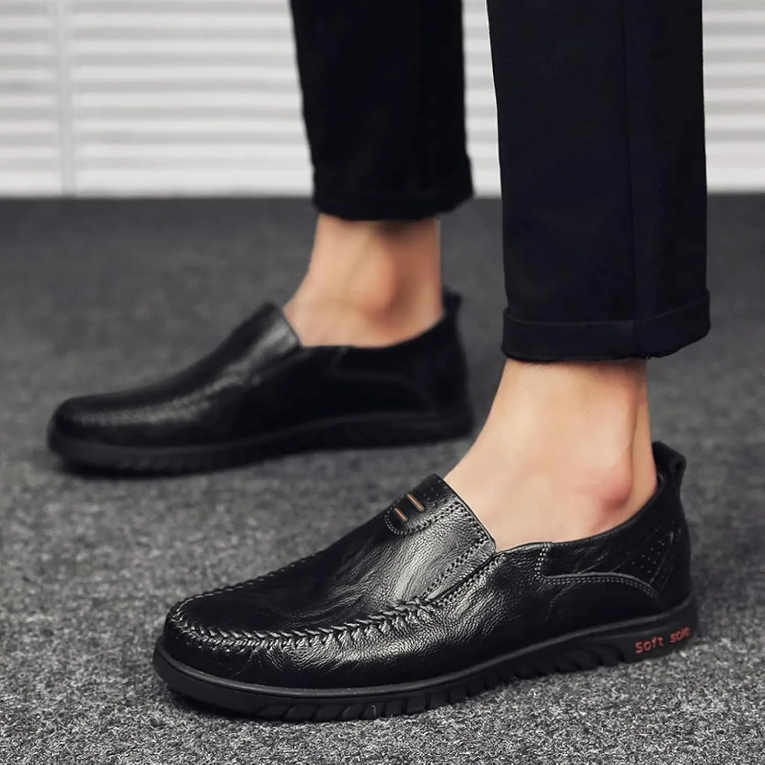 Men's Casual Shoes, Slip on Driving Shoes, Leather Men's Loafers, Flat Bottomed Lightweight Boat Shoes